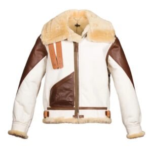 Men’s White Sheepskin Leather B3 Aviator Jacket with Faux Fur
