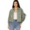 Green suede fringe leather jacket for women