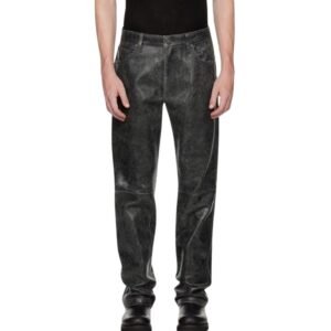 Men’s Distressed Black Leather Pants