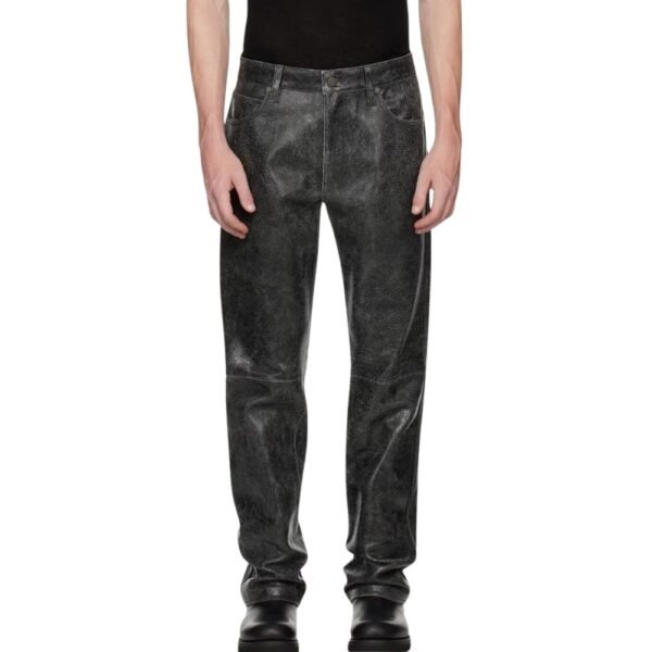 Men’s Distressed Black Leather Pants