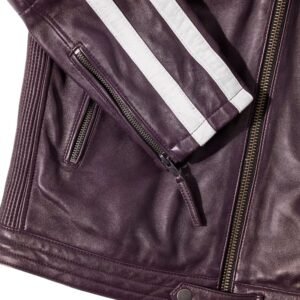 Sporty Purple Leather Jacket with White Detail