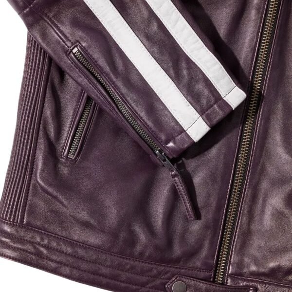 Sporty Purple Leather Jacket with White Detail