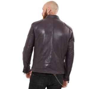 Bold Men’s Leather Jacket in Purple with Contrast Stripe
