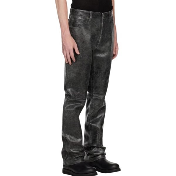 Distressed Leather Biker Pants for Men in Black