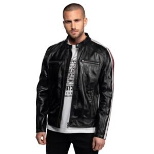 Black leather stripe jacket