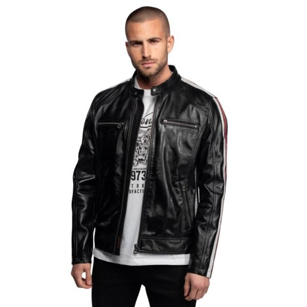 Black leather stripe jacket