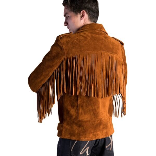 Western Fringe Suede Leather Biker Jacket for Men