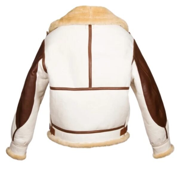 White Leather Shearling Bomber Jacket for Men