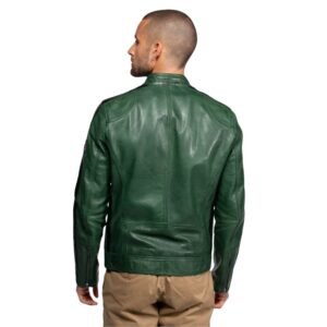 Genuine Leather Jacket with Bold Stripes in Green