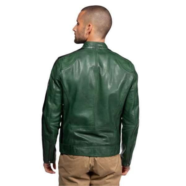 Genuine Leather Jacket with Bold Stripes in Green