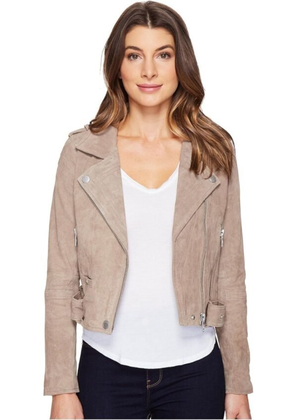 Stylish and edgy suede jacket featuring a cropped fit and classic biker details.