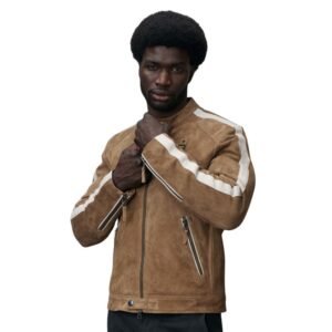 Street Style Suede Jacket with Contrast White Stripe