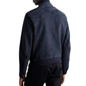 Blue Leather Suede Bomber Jacket