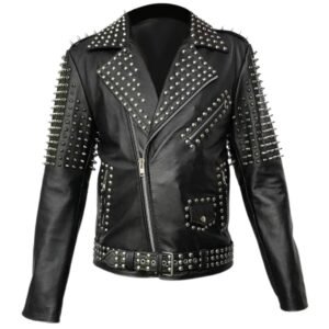 Black leather jacket mens punk