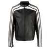 Men’s Black Sheepskin Leather Jacket with White Stripe