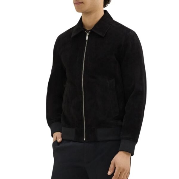 Classic Suede Bomber Jacket in Black