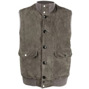 Men’s Gray Suede Puffer Bomber Vest