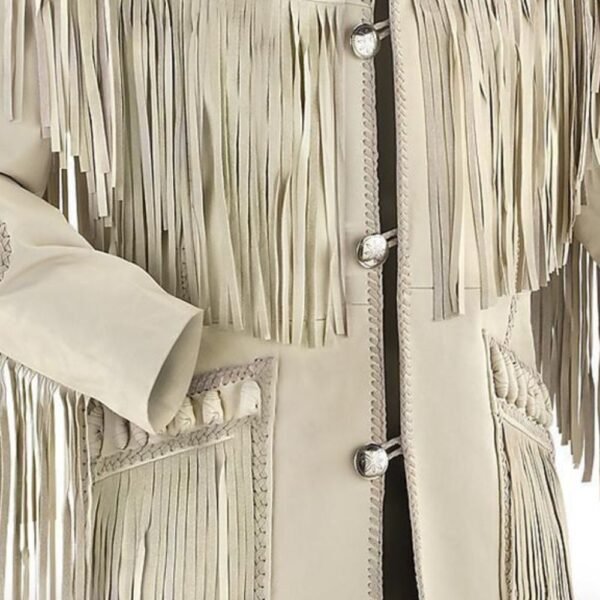 leather fringe jacket white