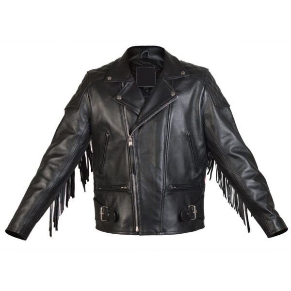 cropped leather biker jacket fringed