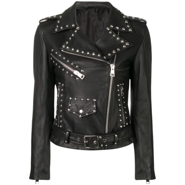 womens leather studded biker jacket