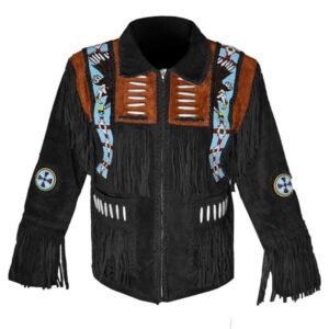 mens black leather fringe jacket