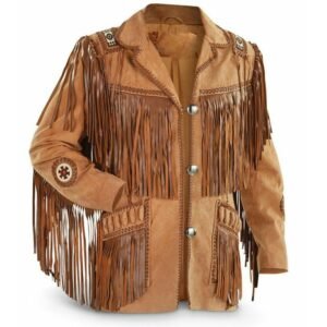 brown fringe jacket leather