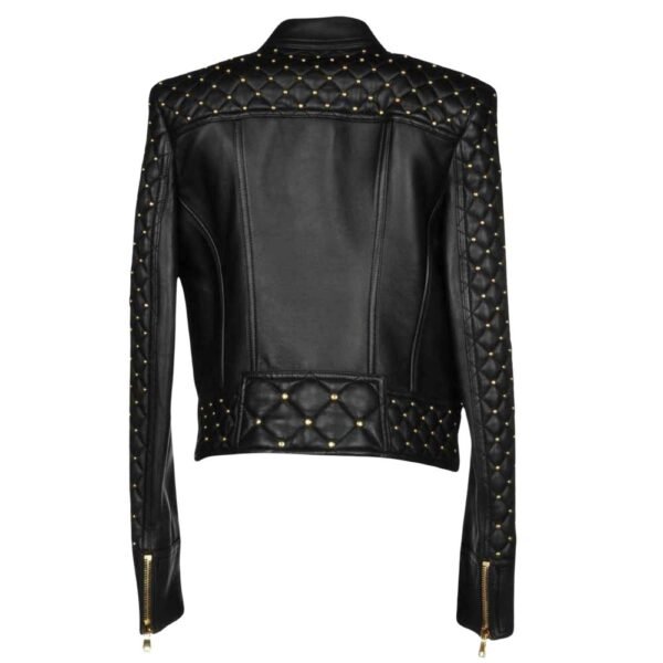 black and gold studded leather jacket