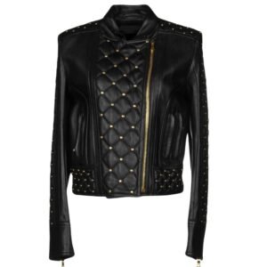 gold studded leather jacket womens