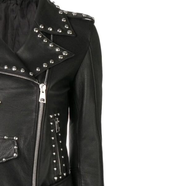 black leather studded jacket womens