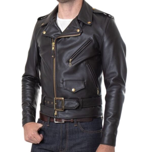 Classic black racer cowhide leather jackets for men