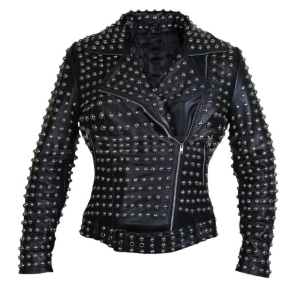 womens leather studded biker jacket