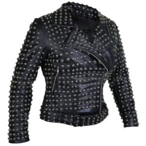 black leather jacket with silver studs