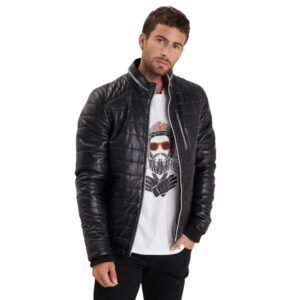 Winter-Ready Sheepskin Leather Puffer Jacket for Men