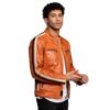 Men’s Distressed Brown Sheepskin Leather Stripe Jacket