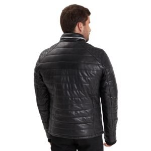 Black Sheepskin Leather Puffer Jacket