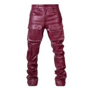 Cargo red leather pants men