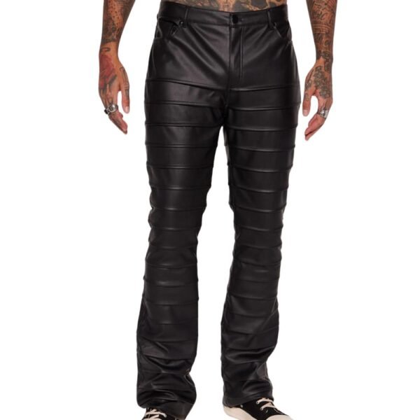 Classic black leather stack pants