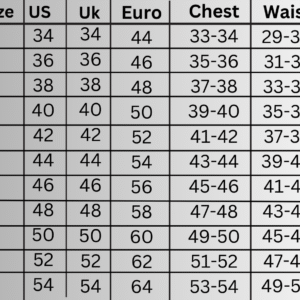 men jacket size chart