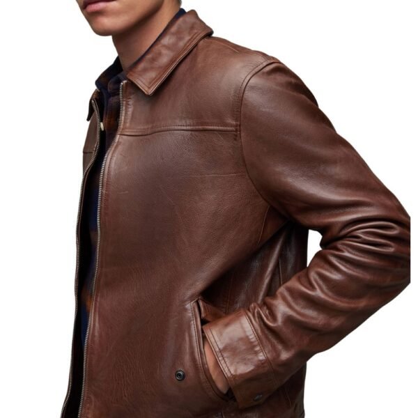 Men's Brown Leather Bomber Jacket