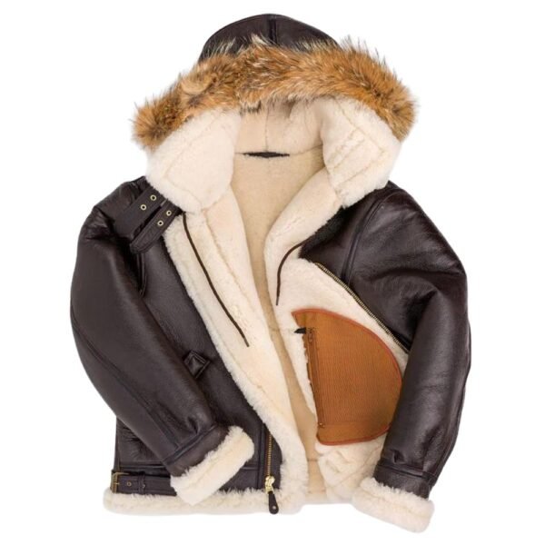 b3 bomber brown leather sherpa jacket