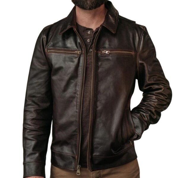 Fashionable biker brown leather jacket mens