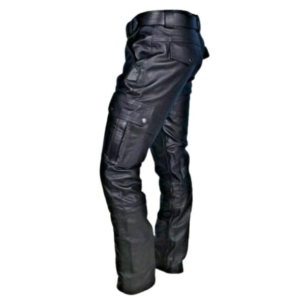 black cargo leather pants mens