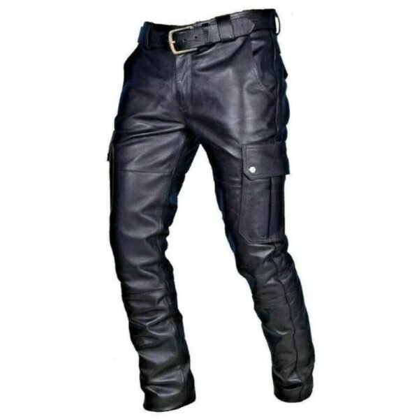 black fashionable cargo leather pants