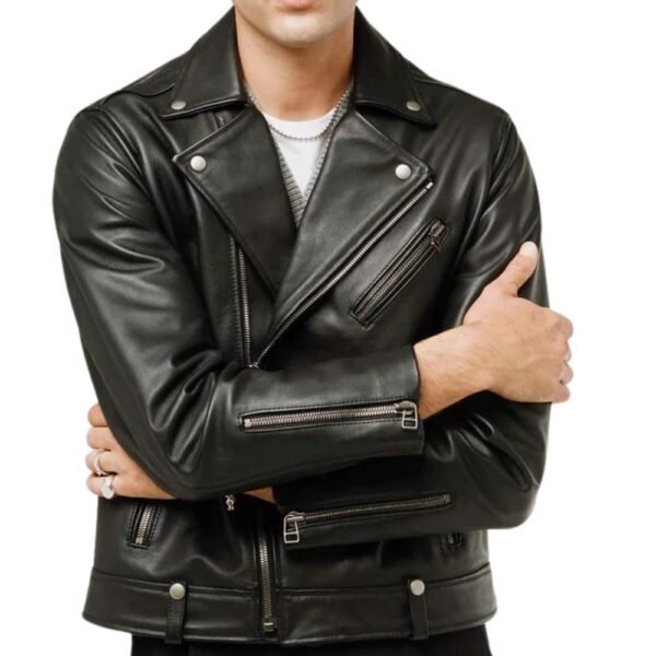 black lambskin leather moto jacket