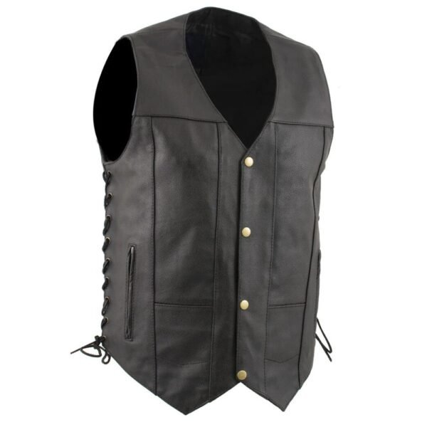 black leather biker vest for men