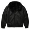 black leather jacket with black fur