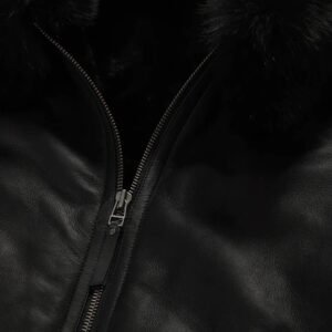 black leather jacket with black shearling fur