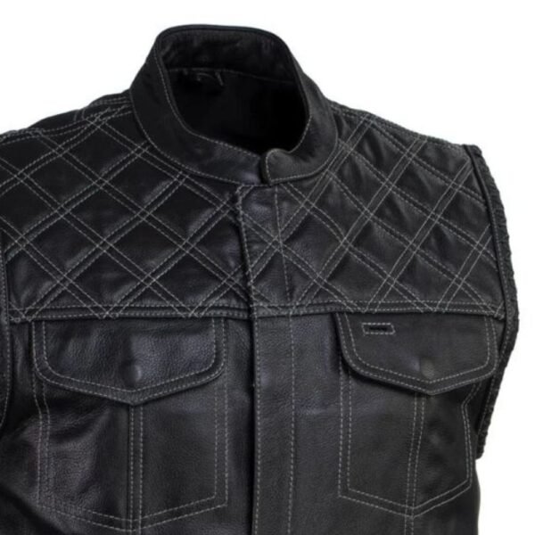 black leather motorcycle vest men