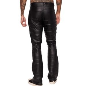 black leather stack pants for men