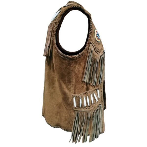 brown fringe suede vest